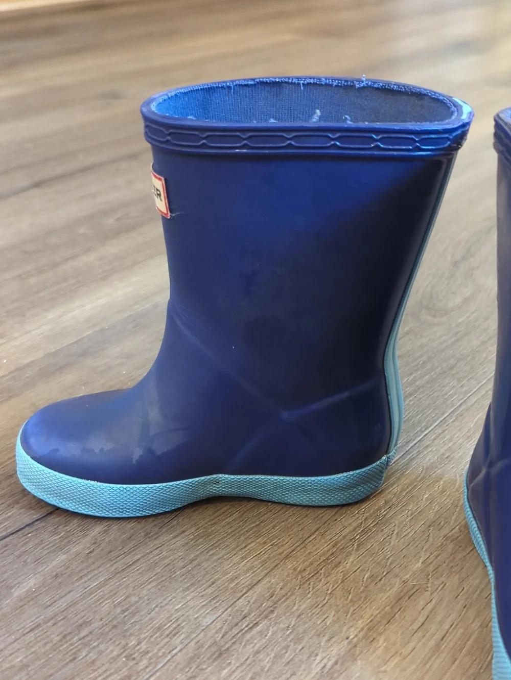 Hunter Kids' Blue Rubber Rain Boots with Teal Soles